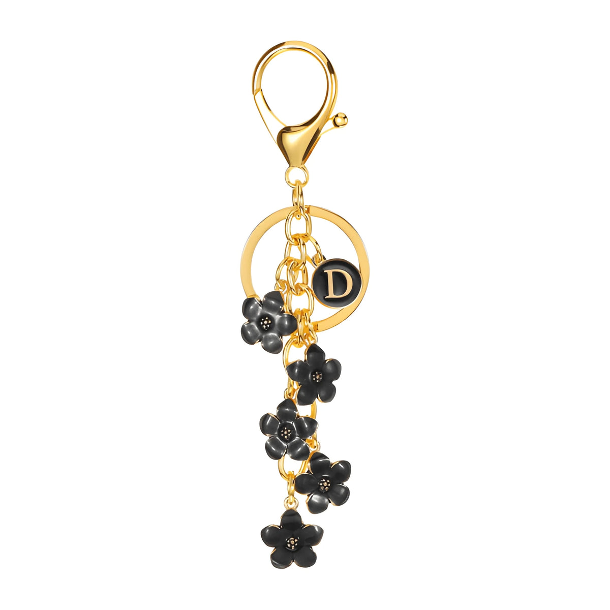 Daisy Flower Initial Letter - Bag Charm (Black)
